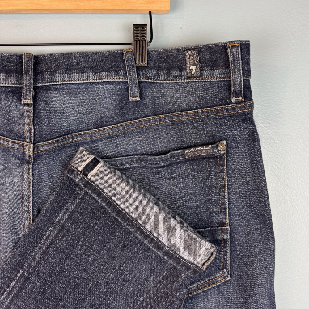7 For All Mankind Slimmy Selvedge Jeans Mens 40x34 Dark Blue Straight Stretch